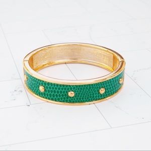 Green Leather Hinged Cuff Bracelet